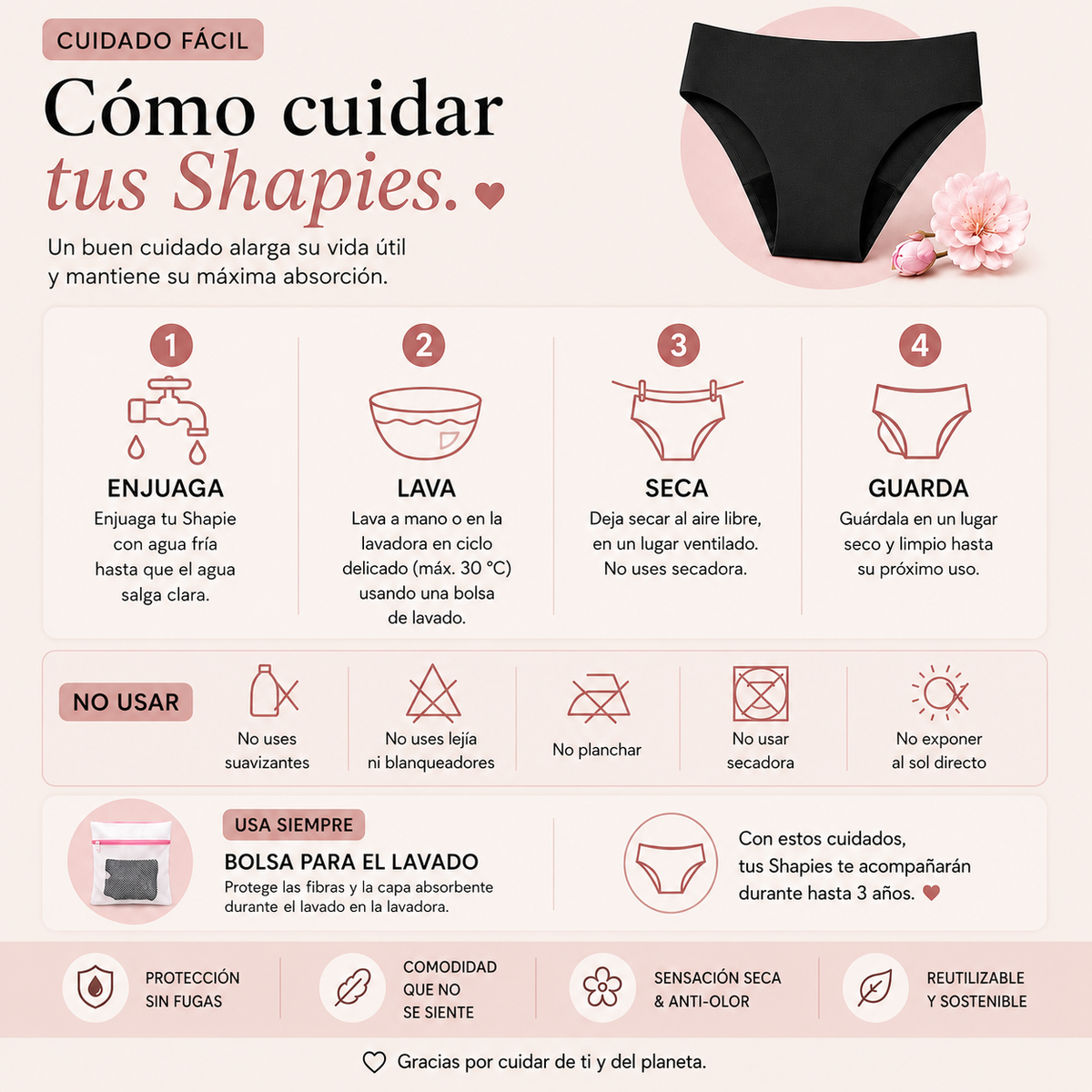  Short menstrual de talle alto - Para flujo abundante - perfecto para la noche